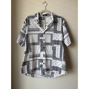 New Pattern Paisley Shirt Short Sleeve Button Down Men's Large Western Geometric